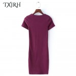 TXJRH Sexy AA Brandy Style Thread High Elastic Slim Sheath Mini Knitting Dress Trendy Women Short Sleeve O-Neck Pullover 6 Color