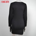 Tangada European Fashion 2017 Spring women sexy moon sun print tassel Long sleeve black Sheath Dress stretch fit causal brand