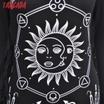 Tangada European Fashion 2017 Spring women sexy moon sun print tassel Long sleeve black Sheath Dress stretch fit causal brand