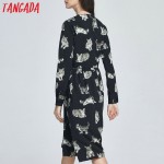 Tangada Fashion Black Dress Cats Printed 2017 Midi Dresses Women Clothes Elegant Vintage Long Sleeve Casual Brand Vestidos 