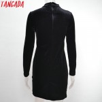 Tangada Fashion Black Velvet Women Dress Winter Floral Embroidery Standing Collar Long Sleeve Casual Cozy Brand Vestidos QJ74