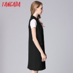 Tangada Fashion Sleeveless Jackets Vests For Women Black 2016 Office Lady Elegant Long Outerwear Casual brand colete feminino 