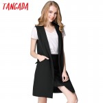 Tangada Fashion Sleeveless Jackets Vests For Women Black 2016 Office Lady Elegant Long Outerwear Casual brand colete feminino 