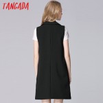 Tangada Fashion Sleeveless Jackets Vests For Women Black 2016 Office Lady Elegant Long Outerwear Casual brand colete feminino 