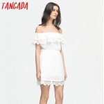 Tangada Fashion women Elegant Vintage sweet lace white Dress stylish sexy slash neck casual slim beach Summer Sundress vestidos