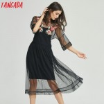 Tangada Floral Embroidery Mesh Dress Long Summer Beach Sexy Women Party Ukraine Fashion Black Vintage Sexy Boho Vestido Beach 