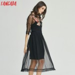 Tangada Floral Embroidery Mesh Dress Long Summer Beach Sexy Women Party Ukraine Fashion Black Vintage Sexy Boho Vestido Beach 