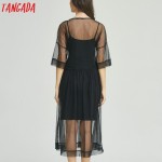 Tangada Floral Embroidery Mesh Dress Long Summer Beach Sexy Women Party Ukraine Fashion Black Vintage Sexy Boho Vestido Beach 