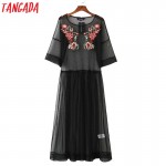 Tangada Floral Embroidery Mesh Dress Long Summer Beach Sexy Women Party Ukraine Fashion Black Vintage Sexy Boho Vestido Beach 