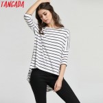 Tangada Woman T-shirts Striped Autumn Fashion 2016 Three Quarter Sleeve Blue T shirt For Women Casual Brand Tops Basic XLJ70 