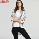 Tangada Woman T-shirts Striped Autumn Fashion 2016 Three Quarter Sleeve Blue T shirt For Women Casual Brand Tops Basic XLJ70 