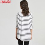 Tangada Woman T-shirts Striped Autumn Fashion 2016 Three Quarter Sleeve Blue T shirt For Women Casual Brand Tops Basic XLJ70 