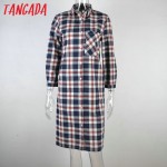 Tangada Women Dress Fashion Autumn Cotton Plaid Print Front Back Buttons Pocket Long Sleeve Turn-down Collar Casual Brand QB37