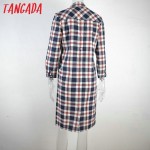 Tangada Women Dress Fashion Autumn Cotton Plaid Print Front Back Buttons Pocket Long Sleeve Turn-down Collar Casual Brand QB37