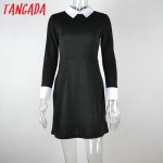 Tangada winter School dresses fashion women office black dress with white collar Casual Slim vintage brand vestidos plus size 