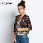 Tengeio Autumn women basic coats Retro Vintage Ethnic Jacket Floral Print Embroidered Short fall Jacket Coat Chaquetas Mujer 10S