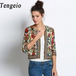 Tengeio Autumn women basic coats Retro Vintage Ethnic Jacket Floral Print Embroidered Short fall Jacket Coat Chaquetas Mujer 10S