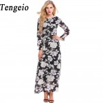 Tengeio Summer Dress 2017 Female Women Long Sleeve Maxi porcelain Flower Printed Plus Size XXL Chiffon long Beach Dress 115