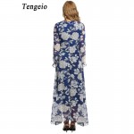 Tengeio Summer Dress 2017 Female Women Long Sleeve Maxi porcelain Flower Printed Plus Size XXL Chiffon long Beach Dress 115