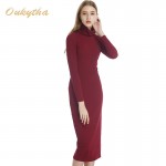 The Korean Version Of Slim Package Hip Knitted Sweater Dress And Long Sleeved Turtleneck Sweater Dress Tight Long Primer W15292 