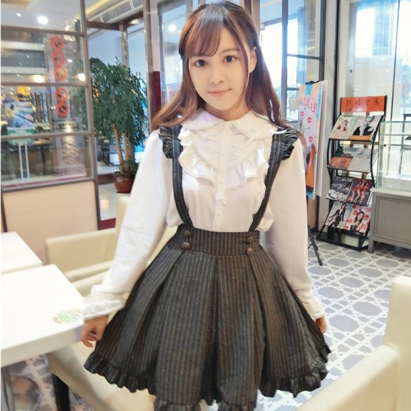 The Original Japanese School Uniform Gothic Lolita Gold Stripes Flying Sleeve Soft Sister Waist Body Dress With Shoulder Straps