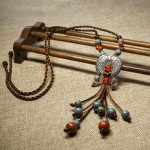 Tibetan Whitebait Ethnic Ancient Jewelry Original Ceramic Necklaces Vintage Natural Stone Pendant Cotton Long Tassel Necklace