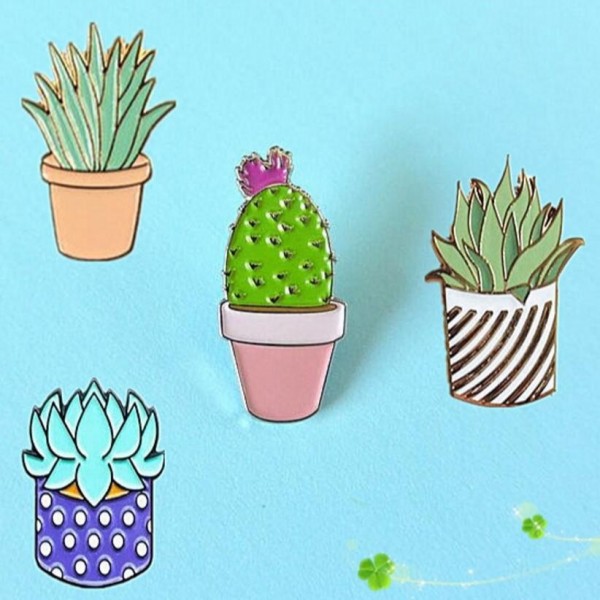 Timlee X039 New Oil Drop Cute Cactus Pots Planet Metal Brooch Pins Button Pins Girl Jeans Bag Decoration Gift Wholesale