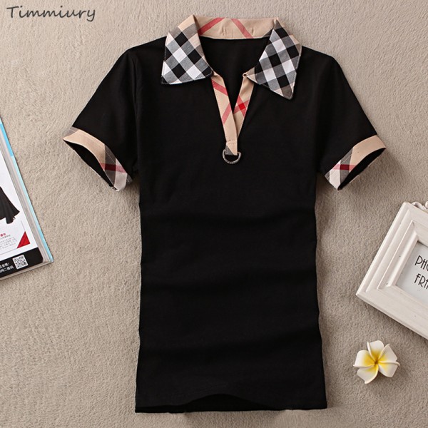 Timmiury New Summer Plaid T-shirt Women Cotton Short Sleeves 2017 V-neck Sexy Totoro Tops Black/Red/White/Khaki Casual Tshirts