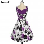 Tonval Women 50s Vintage Floral Swing Dress Audrey Hepburn Tunic Elegant Rockabilly Dresses Evening Party Sexy Summer Vestidos