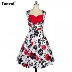 Tonval Women 50s Vintage Floral Swing Dress Audrey Hepburn Tunic Elegant Rockabilly Dresses Evening Party Sexy Summer Vestidos