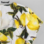 Tonval Women Vintage Lemon Pattern Print Dress Elegant Cap Sleeve Summer Pencil Dress Sexy Vestidos Retro Party Dress