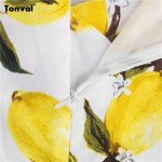 Tonval Women Vintage Lemon Pattern Print Dress Elegant Cap Sleeve Summer Pencil Dress Sexy Vestidos Retro Party Dress