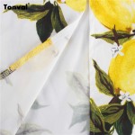 Tonval Women Vintage Lemon Pattern Print Dress Elegant Cap Sleeve Summer Pencil Dress Sexy Vestidos Retro Party Dress