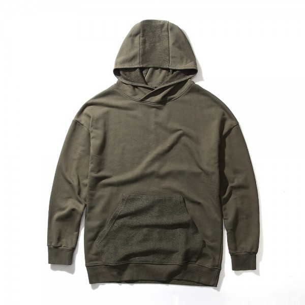 Top Fashion Kanye West Reversed Kangaroo Pocket Hoodies Mens 2017 Hiphop Distressed Olive Green Pullovers 