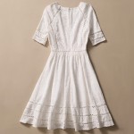 Top Quality 2018 Kate Middleton Dress  Slim Computer Cutout Jacquard Dress Pumping Cotton Summer Dress White Casual Dress CL044