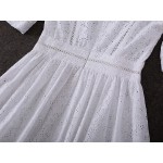 Top Quality 2018 Kate Middleton Dress  Slim Computer Cutout Jacquard Dress Pumping Cotton Summer Dress White Casual Dress CL044