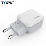 Topk 5V 2.4A Smart Travel Dual USB Charger Adapter Wall Portable EU Plug Mobile Phone Charger for iPhone Samsung Xiaomi Tablet