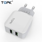 Topk 5V 2.4A Smart Travel Dual USB Charger Adapter Wall Portable EU Plug Mobile Phone Charger for iPhone Samsung Xiaomi Tablet