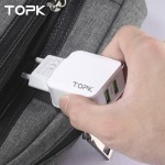 Topk 5V 2.4A Smart Travel Dual USB Charger Adapter Wall Portable EU Plug Mobile Phone Charger for iPhone Samsung Xiaomi Tablet