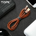 Topk Upgraded Premium Leather Braided Aluminum Alloy Fast Charging Phone USB Cable for iPhone 7 6 6s Plus 5s 5 iPadmini