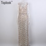 Toplook Heavy Metal Long Dress Sequined Fringed Party Dress Women Sexy Slit Dating Perspective Halter Evening Vestidos Female