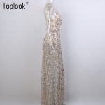 Toplook Heavy Metal Long Dress Sequined Fringed Party Dress Women Sexy Slit Dating Perspective Halter Evening Vestidos Female