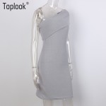 Toplook Sexy One Off Shoulder Sweater Dress Gray Slim Bodycon Autumn Winter Evening Party Knitted Women Elegant Jumper Dress