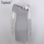 Toplook Sexy One Off Shoulder Sweater Dress Gray Slim Bodycon Autumn Winter Evening Party Knitted Women Elegant Jumper Dress