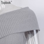 Toplook Sexy One Off Shoulder Sweater Dress Gray Slim Bodycon Autumn Winter Evening Party Knitted Women Elegant Jumper Dress