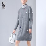 Toyouth 2017 New Arrival Women Autumn Dresses Fashion Polka Dot O-Neck Long Sleeve Dresses Female Loose Embroidery Dress