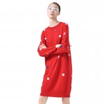 Toyouth 2017 New Arrival Women Autumn Dresses Fashion Polka Dot O-Neck Long Sleeve Dresses Female Loose Embroidery Dress