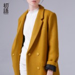 Toyouth 2017 New Arrival Women Casual Wool Blends Autumn Solid Button Pockets Turn-down Collar Wollen Coat