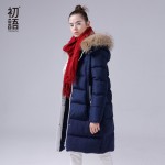 Toyouth 2017 Winter New Duck Down Coats Female Long Warm Fur Neck Hoodies Overcoats Loose Casual Outwear