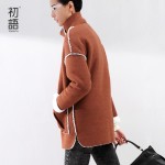 Toyouth 2017 Women Autumn Winter Coat Medium-Long Loose Overcoat Mandarin Collar Solid Outwears Tops